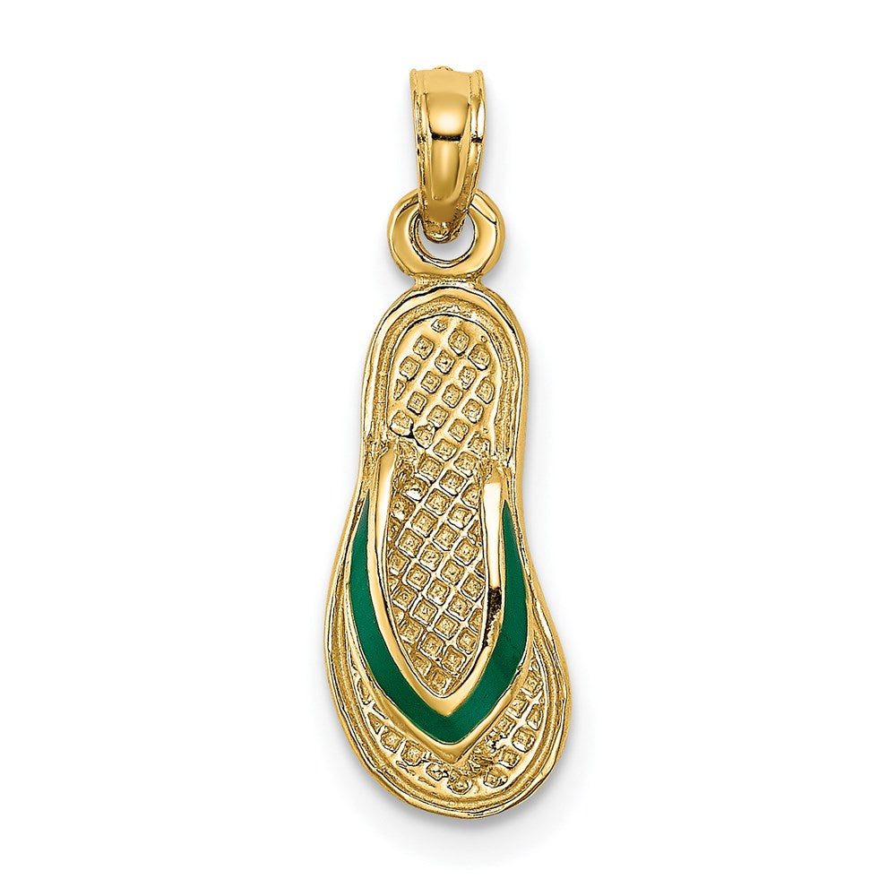 14k Yellow Gold 7.3 mm 3D W/ Green Enamel Single Flip-Flop Charm (1.42 grams)