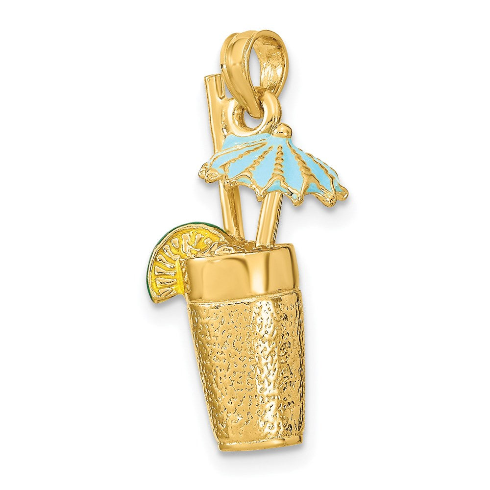 14k Yellow Gold 6.6 mm 3-D Cocktail Drink w/ Enamel Umbrella and Lime Charm (3.9 grams)