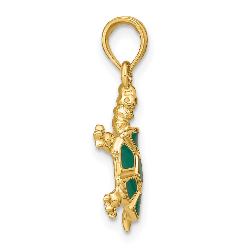 14k Yellow Gold 11.65 mm wtih Green Enamel Land Turtle Charm (1.5 grams)