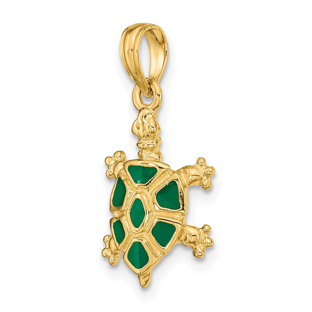 14k Yellow Gold 11.65 mm wtih Green Enamel Land Turtle Charm (1.5 grams)