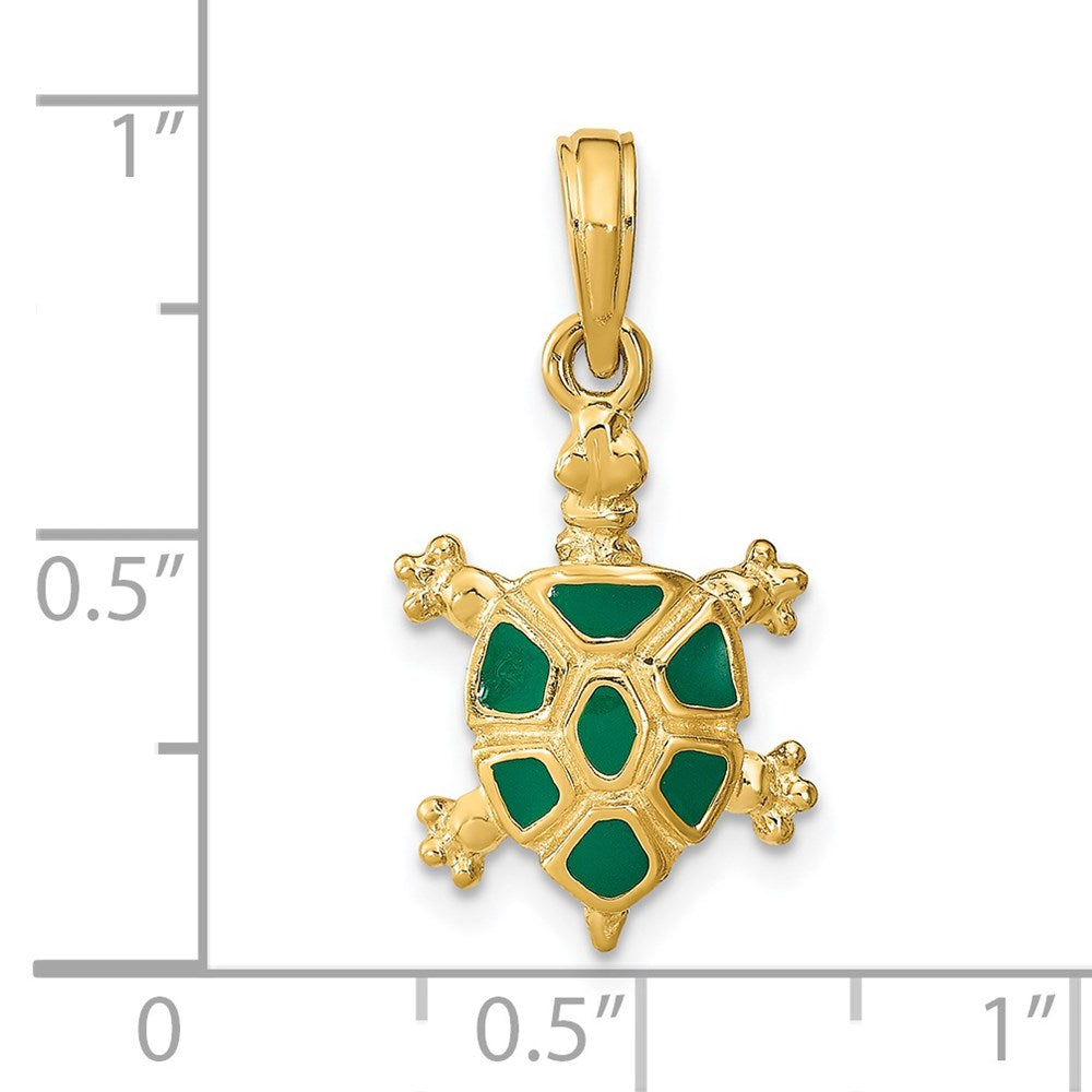 14k Yellow Gold 11.65 mm wtih Green Enamel Land Turtle Charm (1.5 grams)