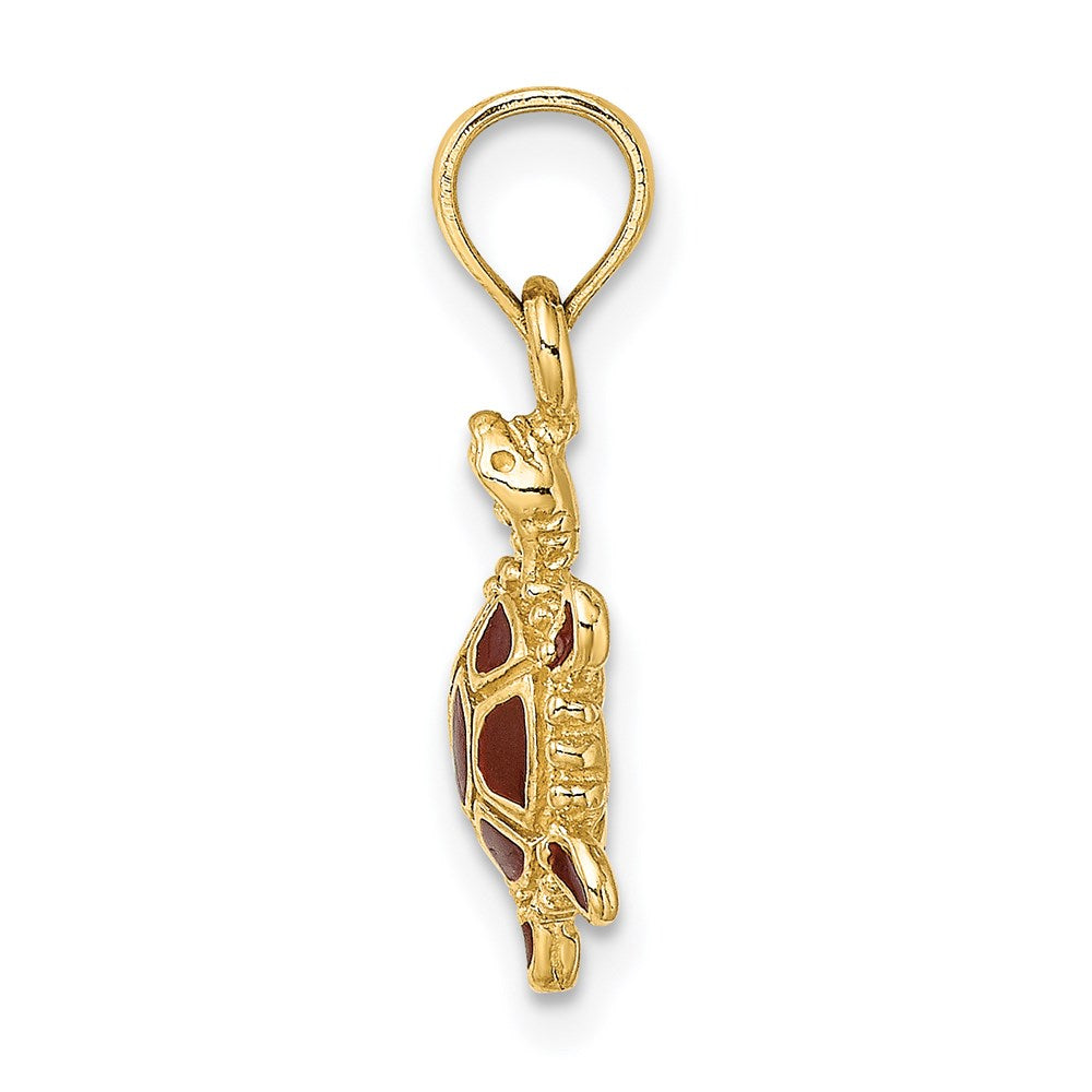 14k Yellow Gold 9.25 mm 3D Brown Enamel Tortoise Charm (1.43 grams)