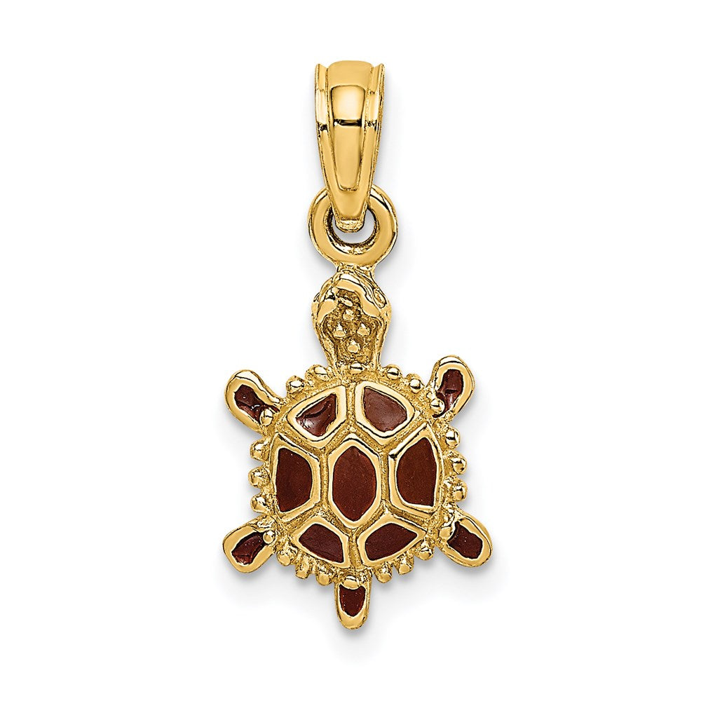 14k Yellow Gold 9.25 mm 3D Brown Enamel Tortoise Charm (1.43 grams)
