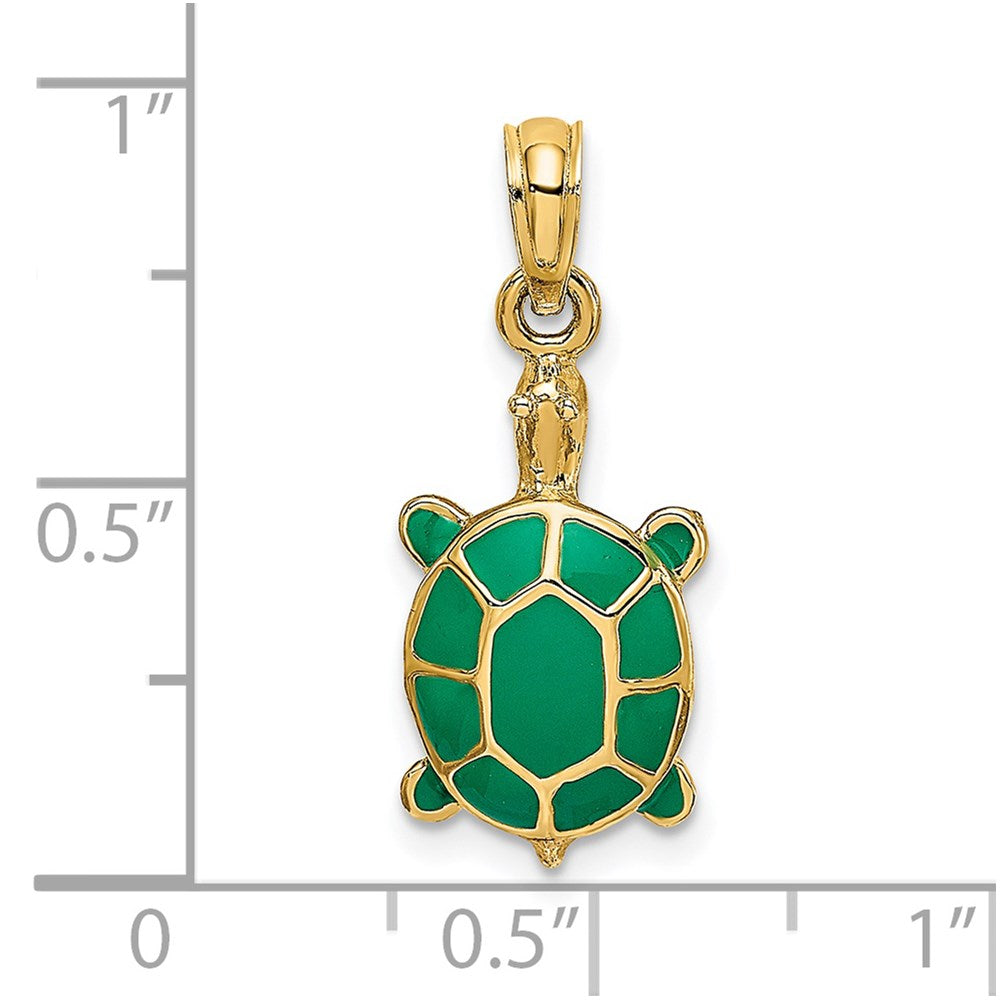 14k Yellow Gold 9.1 mm Green Enamel Tortoise Charm (1.42 grams)