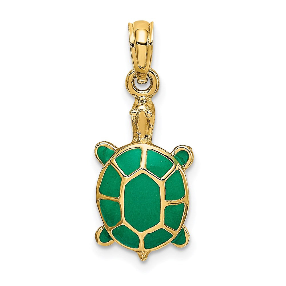 14k Yellow Gold 9.1 mm Green Enamel Tortoise Charm (1.42 grams)