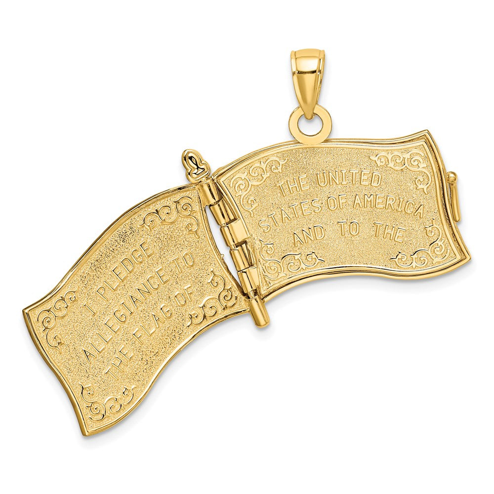 14k Yellow Gold 26.4 mm w/ Enamel 3-D Pledge Of Allegiance Flag Book Charm (5.99 grams)