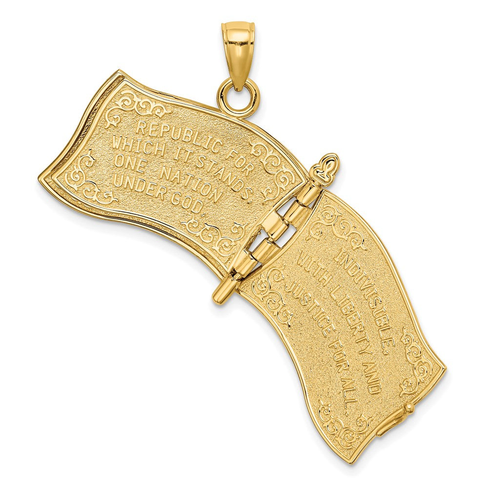 14k Yellow Gold 26.4 mm w/ Enamel 3-D Pledge Of Allegiance Flag Book Charm (5.99 grams)