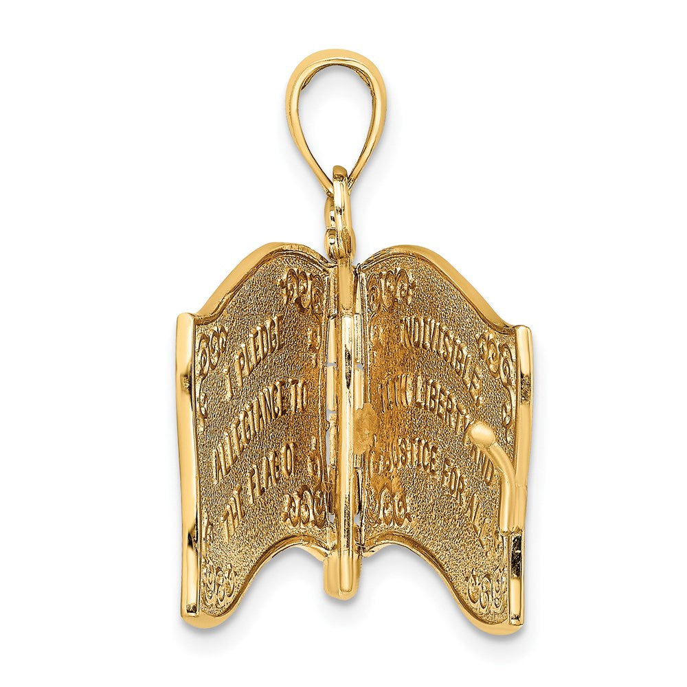 14k Yellow Gold 26.4 mm w/ Enamel 3-D Pledge Of Allegiance Flag Book Charm (5.99 grams)