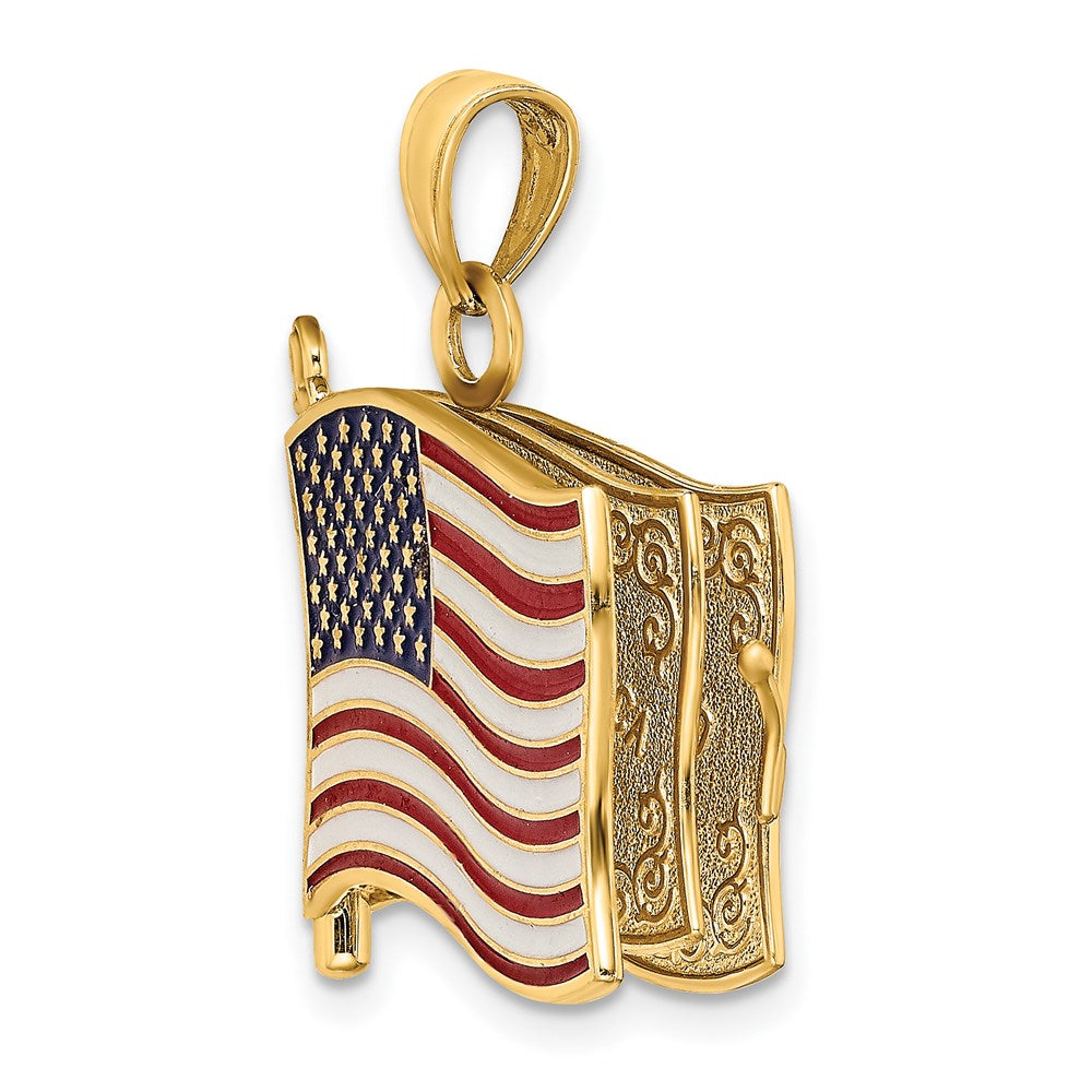 14k Yellow Gold 26.4 mm w/ Enamel 3-D Pledge Of Allegiance Flag Book Charm (5.99 grams)