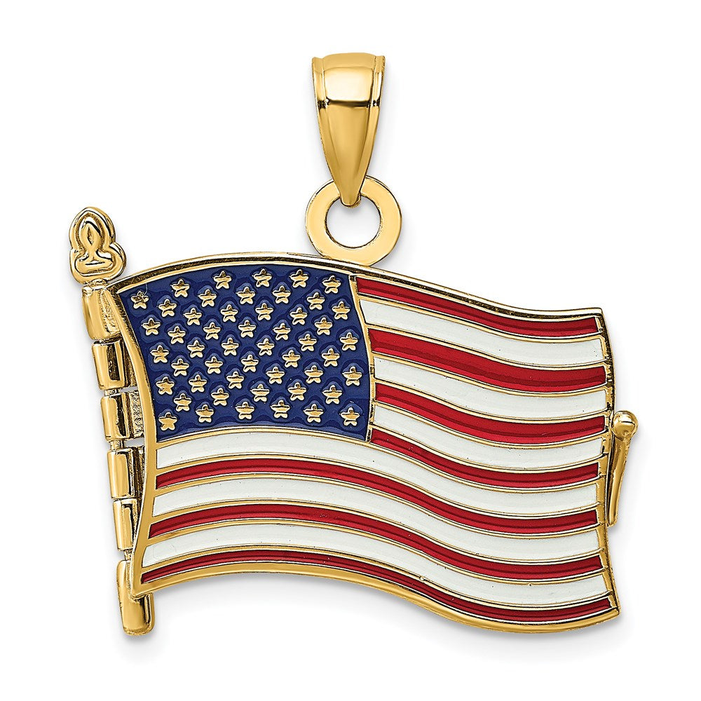 14k Yellow Gold 26.4 mm w/ Enamel 3-D Pledge Of Allegiance Flag Book Charm (5.99 grams)