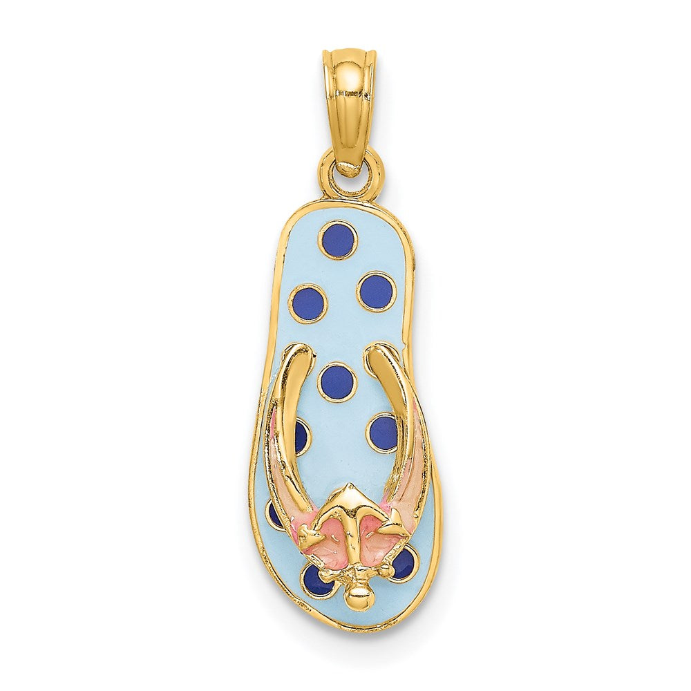 14k Yellow Gold 7.95 mm 3D Enamel Anchor On Blue Polka-Dot Flip-Flop Charm (1.52 grams)