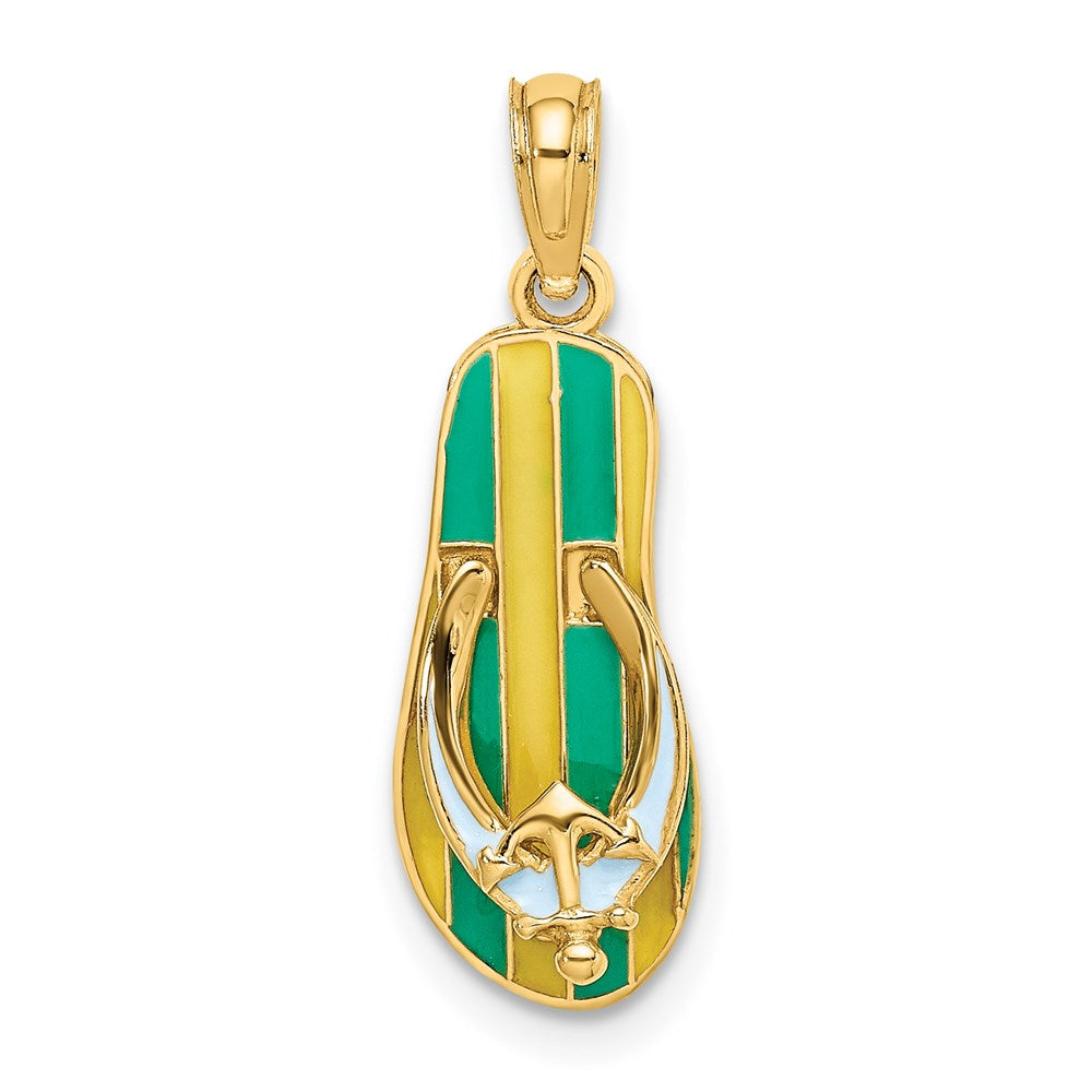 14k Yellow Gold 7.95 mm 3D Enamel Anchor On Stripe Flip-Flop Charm (1.5 grams)