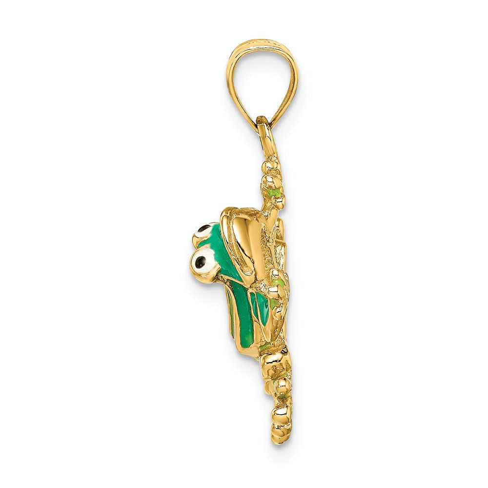 14k Yellow Gold 20.6 mm Green Enameled 2-D Frog Charm (3.82 grams)