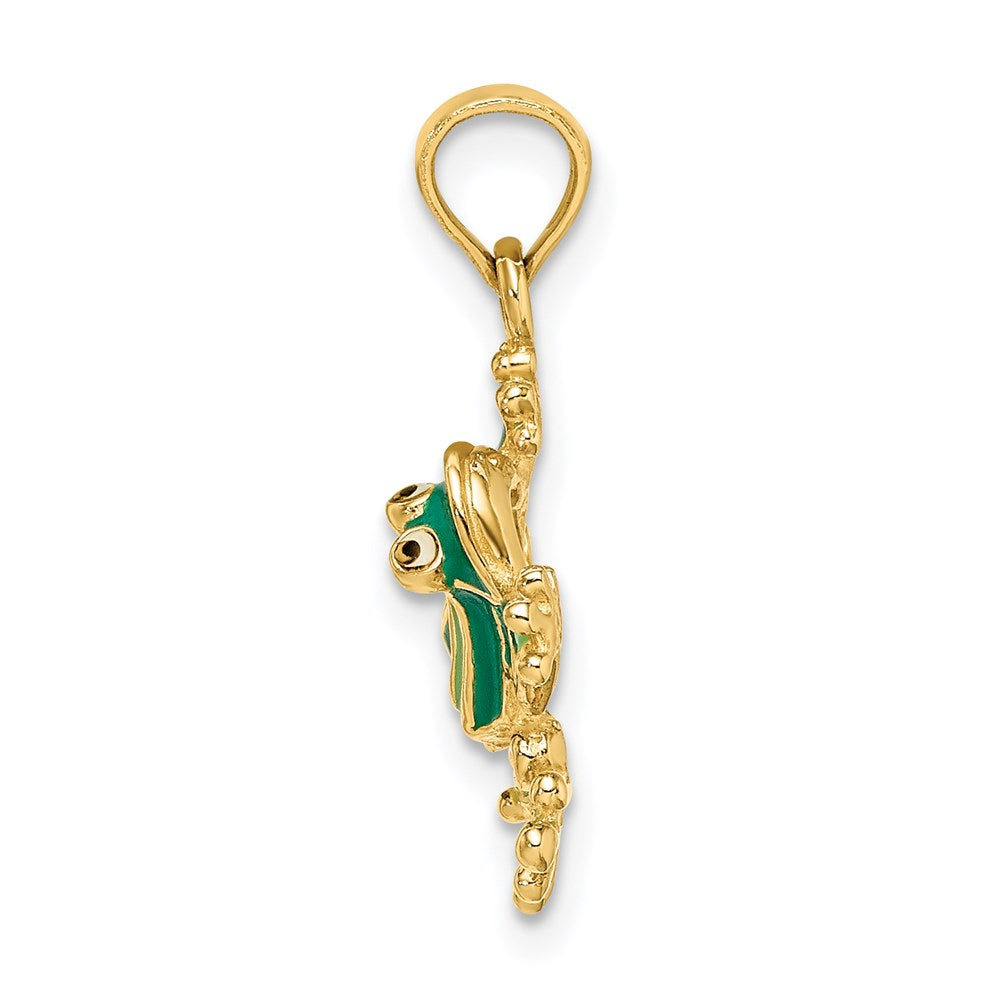 14k Yellow Gold 16.5 mm Green Enameled 2-D Small Frog Charm (1.67 grams)