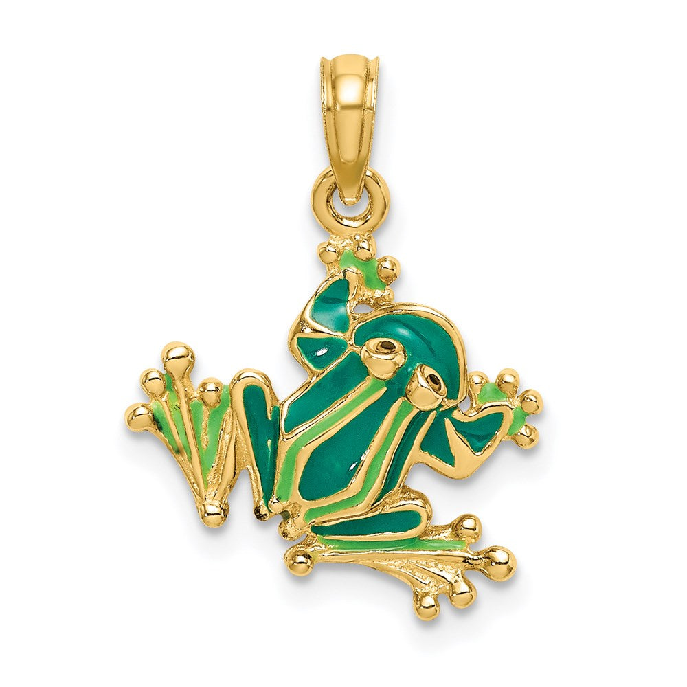 14k Yellow Gold 16.5 mm Green Enameled 2-D Small Frog Charm (1.67 grams)