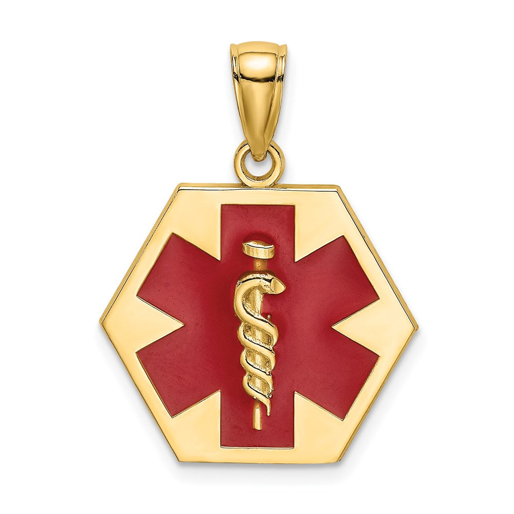 14k Yellow Gold 18.3 mm Enameled Textured Back Caduceus Medical Disc (2.15 grams)