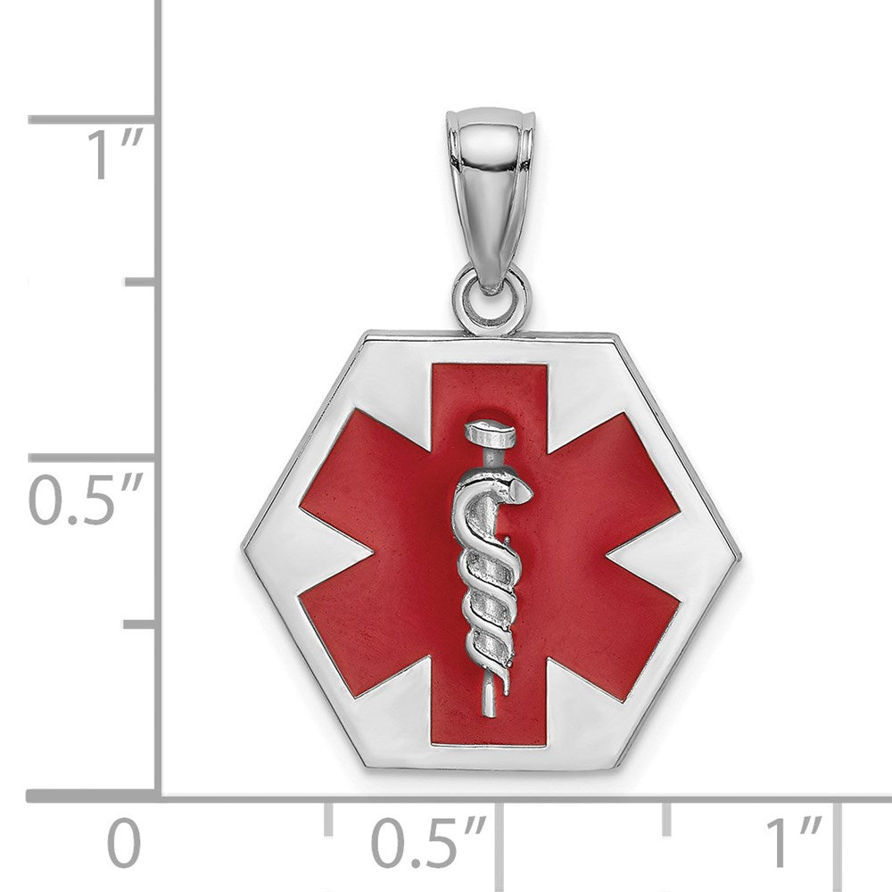 14k White Gold 18.3 mm Enameled Textured Back Caduceus Medical Disc (2.39 grams)
