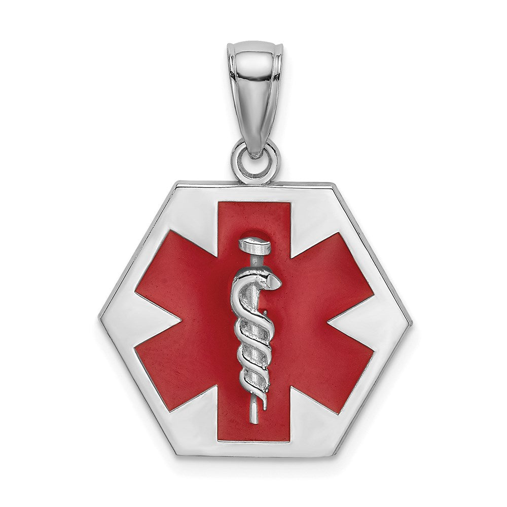 14k White Gold 18.3 mm Enameled Textured Back Caduceus Medical Disc (2.39 grams)