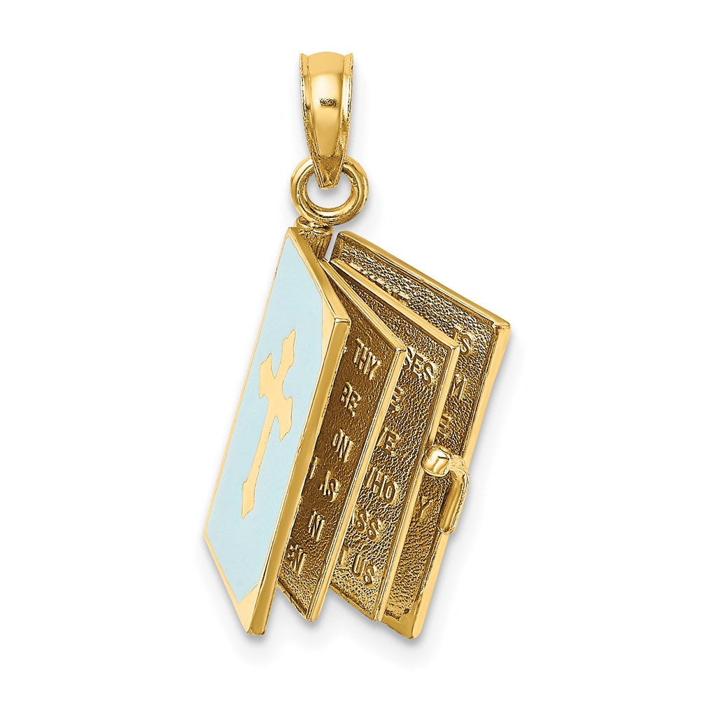 14k Yellow Gold 18.5 mm 3-D Blue Enamel Bible Book w/ Moveable Pages Charm (4.25 grams)