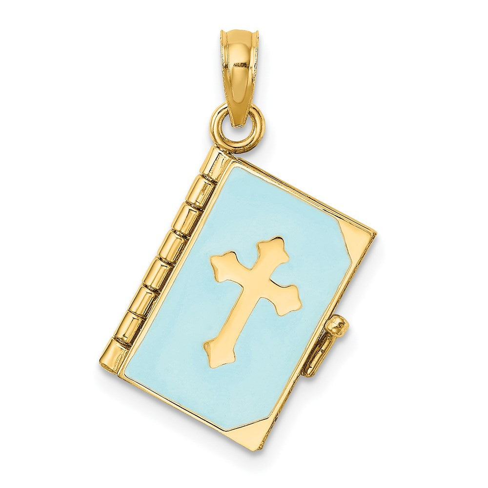 14k Yellow Gold 18.5 mm 3-D Blue Enamel Bible Book w/ Moveable Pages Charm (4.25 grams)
