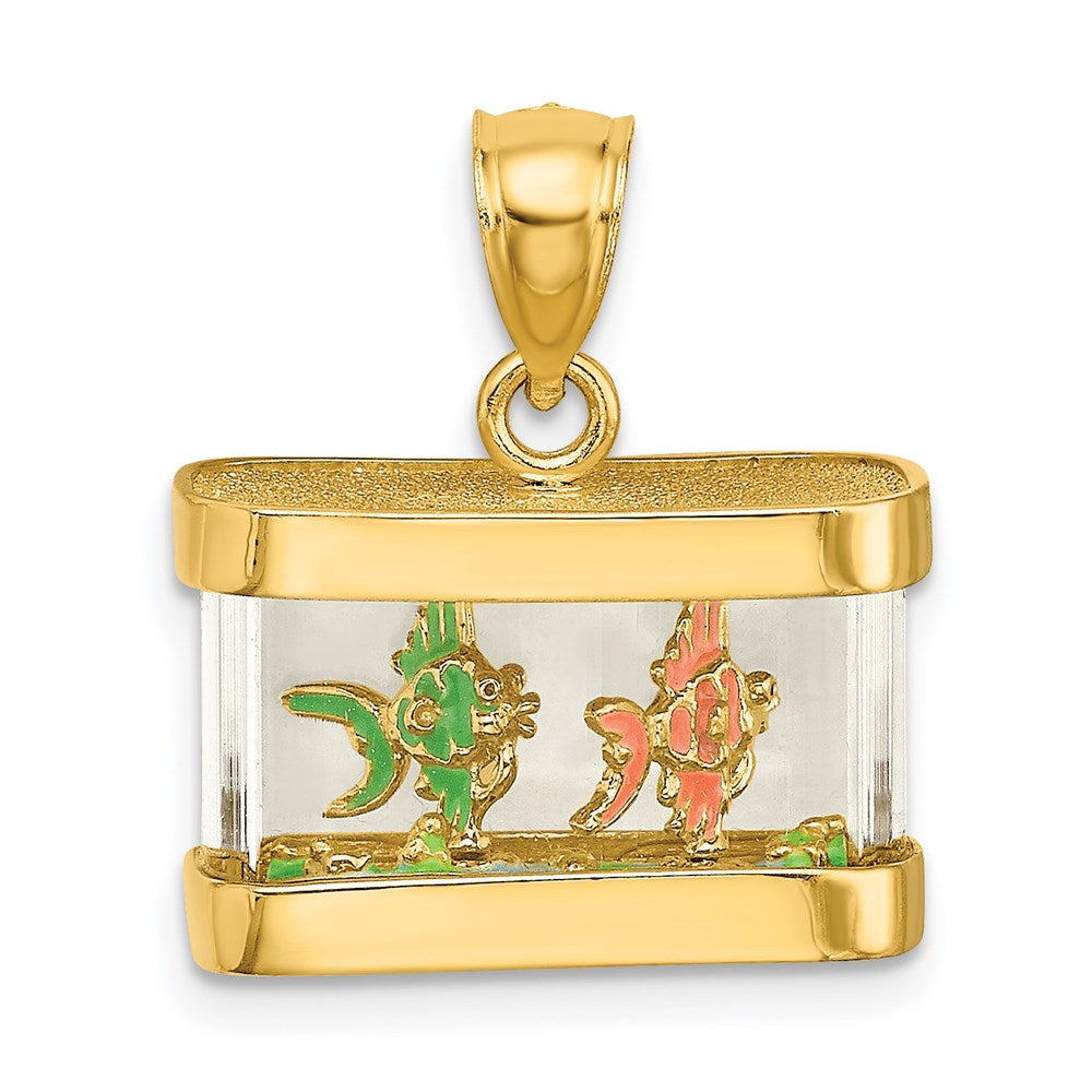 14k Yellow Gold 17.62 mm 3-D Moveable Enamel Fish Aquarium Charm (5.48 grams)