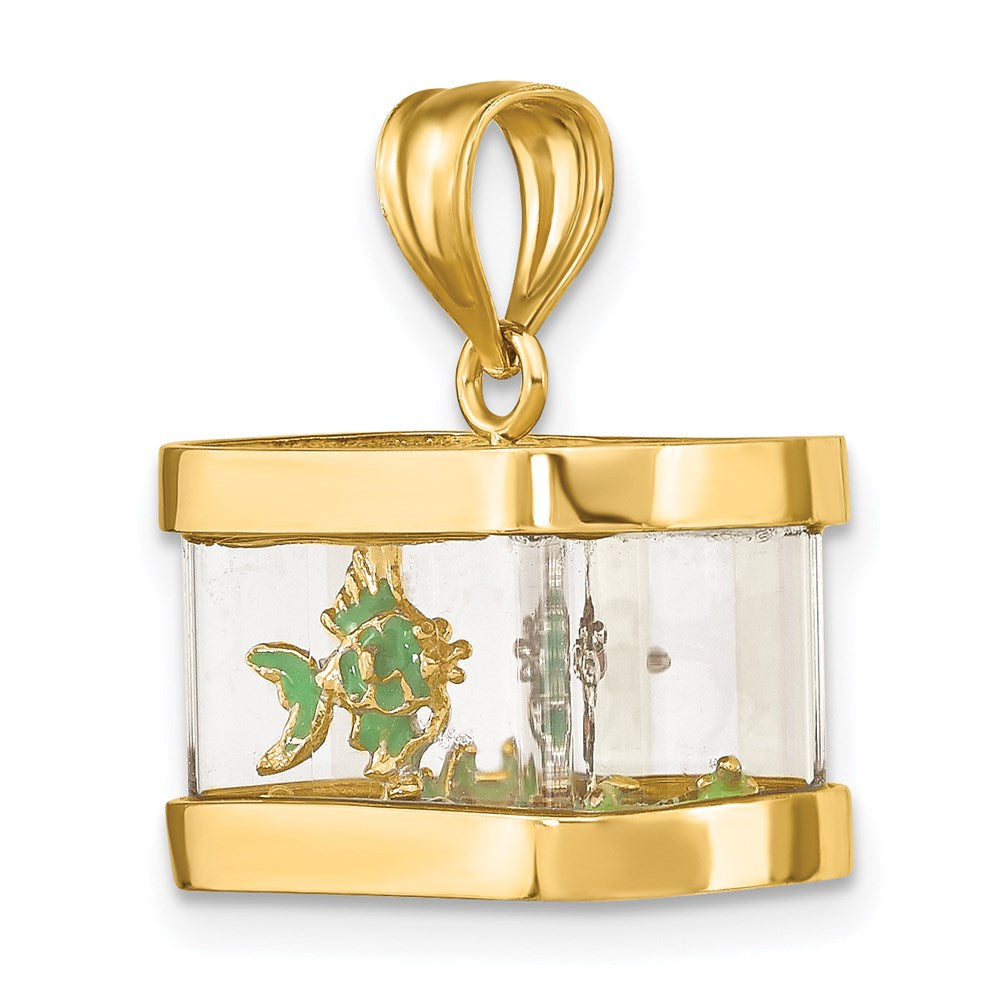 14k Yellow Gold 17.62 mm 3-D Moveable Enamel Fish Aquarium Charm (5.48 grams)