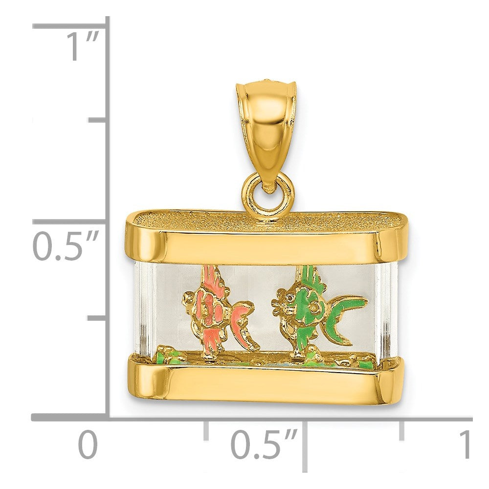 14k Yellow Gold 17.62 mm 3-D Moveable Enamel Fish Aquarium Charm (5.48 grams)