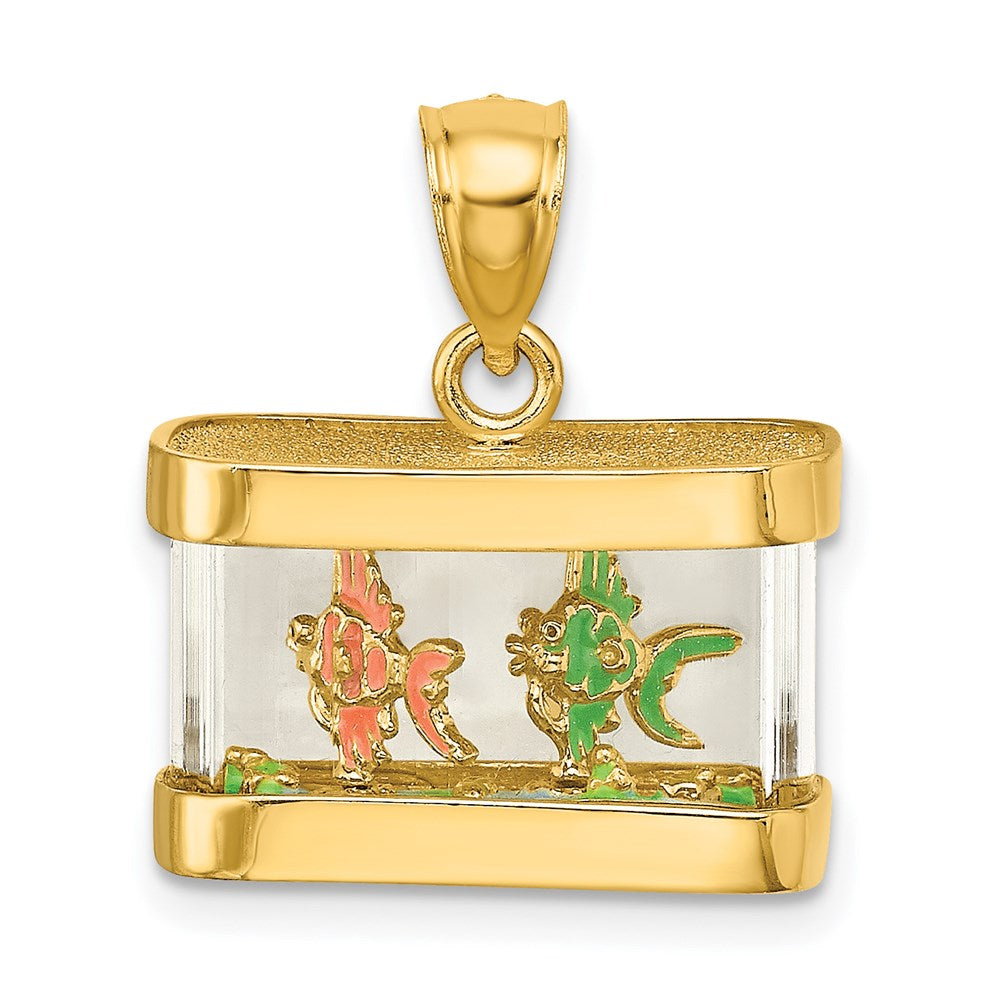 14k Yellow Gold 17.62 mm 3-D Moveable Enamel Fish Aquarium Charm (5.48 grams)