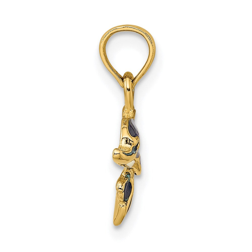 14k Yellow Gold 12.9 mm Blue Enamel Dolphin Charm (0.79 grams)