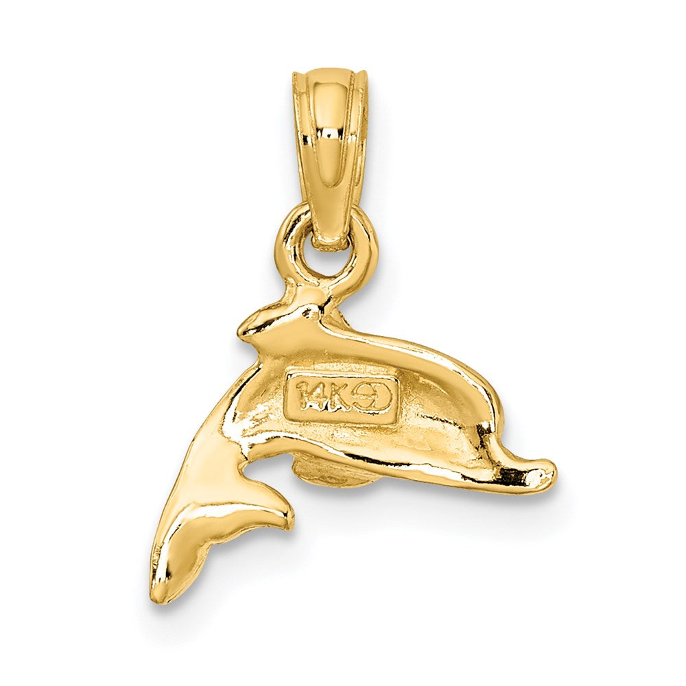 14k Yellow Gold 12.9 mm Blue Enamel Dolphin Charm (0.79 grams)