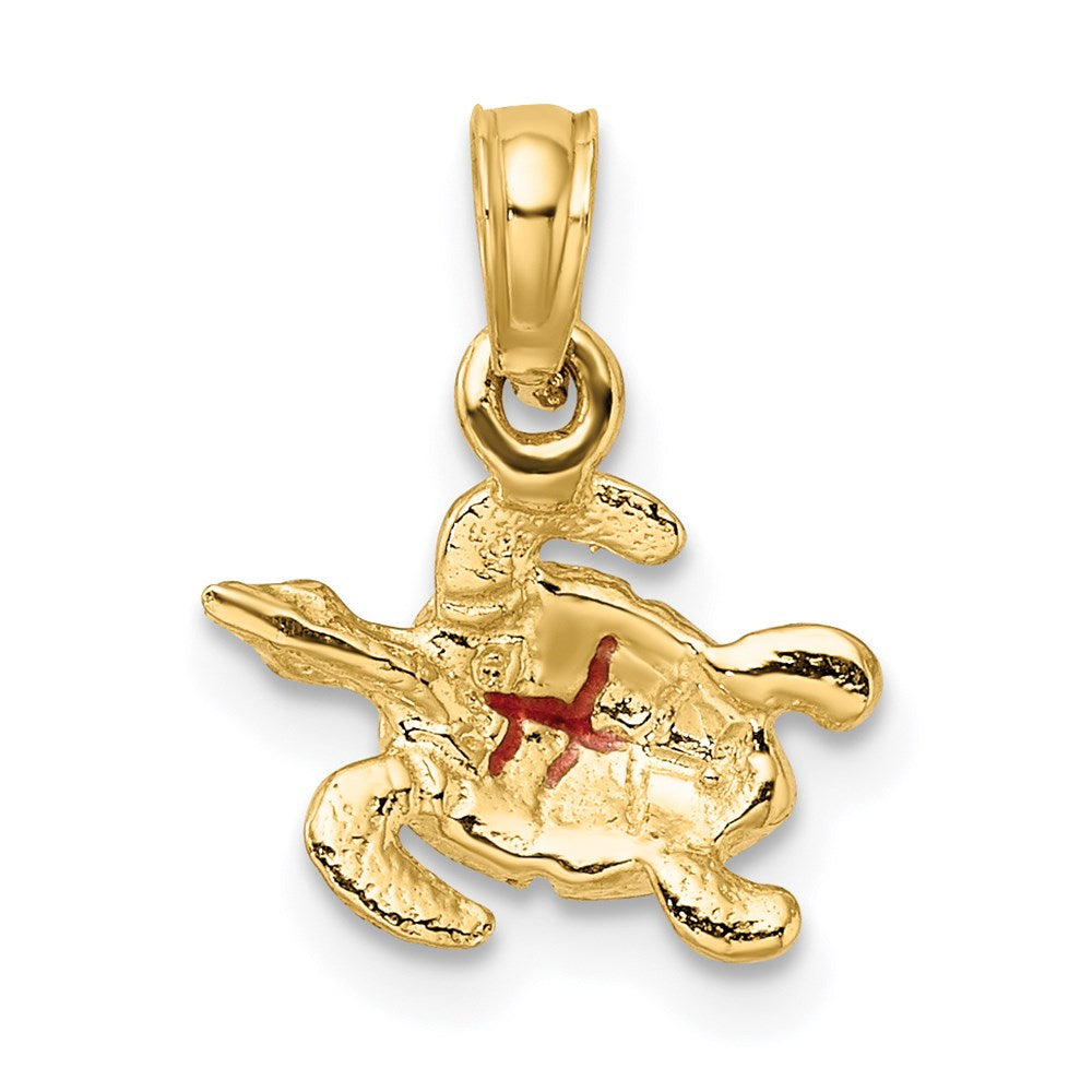14k Yellow Gold 11.5 mm Textured and Enameled Sea Turtle Charm (0.79 grams)