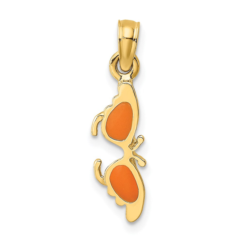 14k Yellow Gold 5.5 mm Orange Enameled Butterfly Sunglasses Charm (0.75 grams)