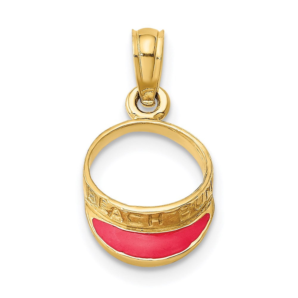 14k Yellow Gold 9.2 mm Fuschia Enameled Beach Sun Visor Charm (0.67 grams)
