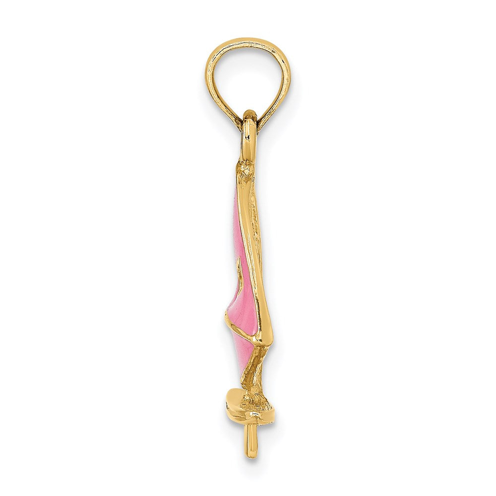 14k Yellow Gold 13.2 mm Pink Enameled Windsail Surf Board Charm (1.01 grams)