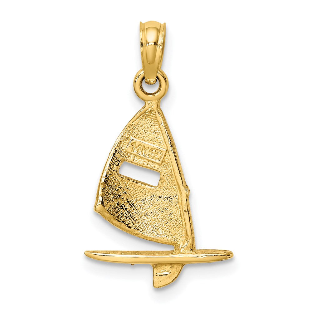 14k Yellow Gold 13.2 mm Pink Enameled Windsail Surf Board Charm (1.01 grams)