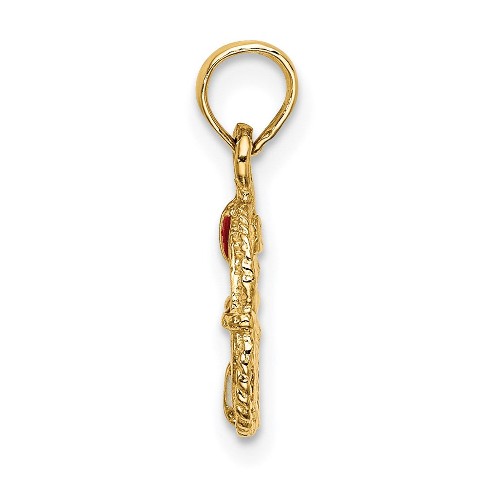 14k Yellow Gold 10 mm Red and White Enameled Lifesaver Ring Charm (0.81 grams)