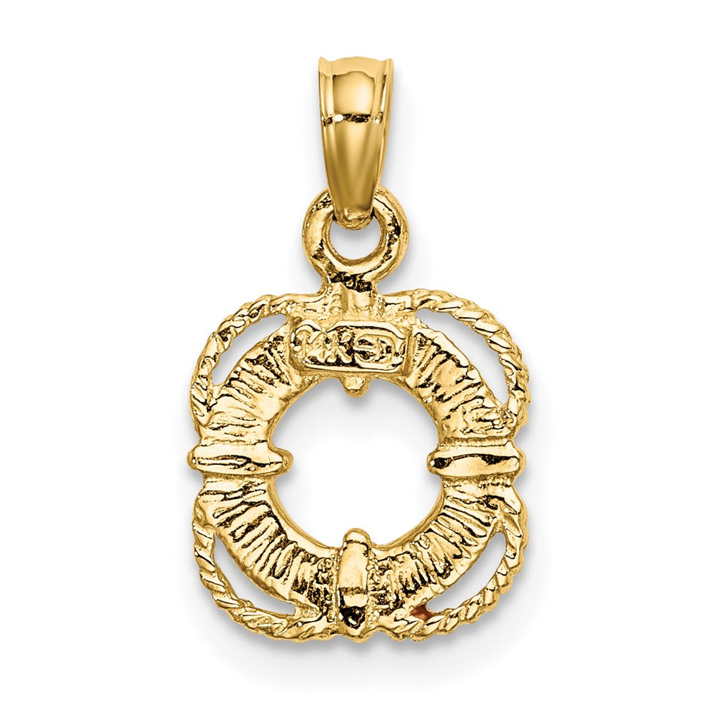 14k Yellow Gold 10 mm Red and White Enameled Lifesaver Ring Charm (0.81 grams)
