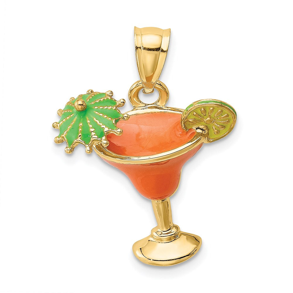 14k Yellow Gold 18.45 mm Orange Enameled Margarita Drink w/Umbrella and Lime Charm (2.68 grams)