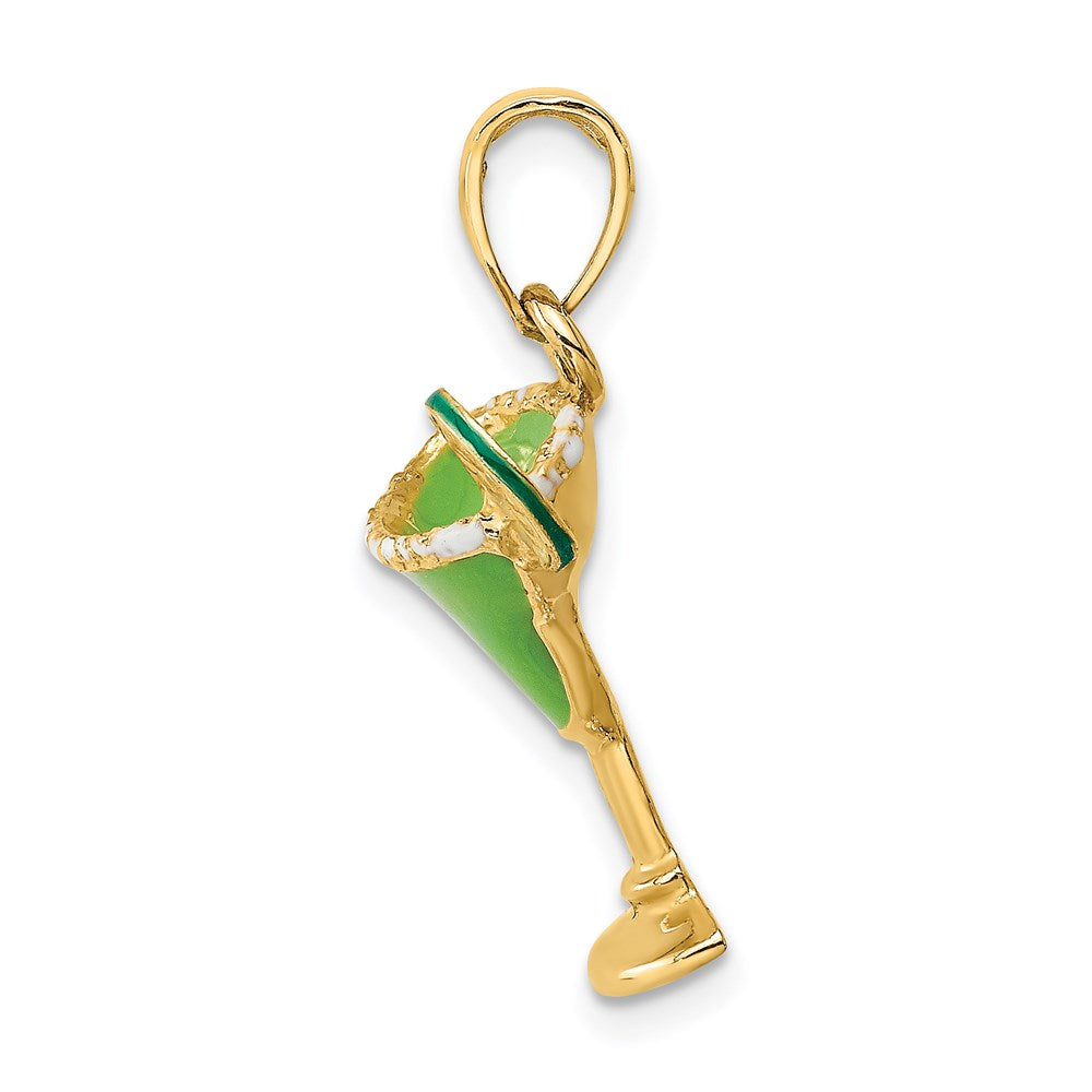 14k Yellow Gold 14.9 mm 2-D Green Enameled Salted Margarita Drink w/Lime Charm (2.33 grams)