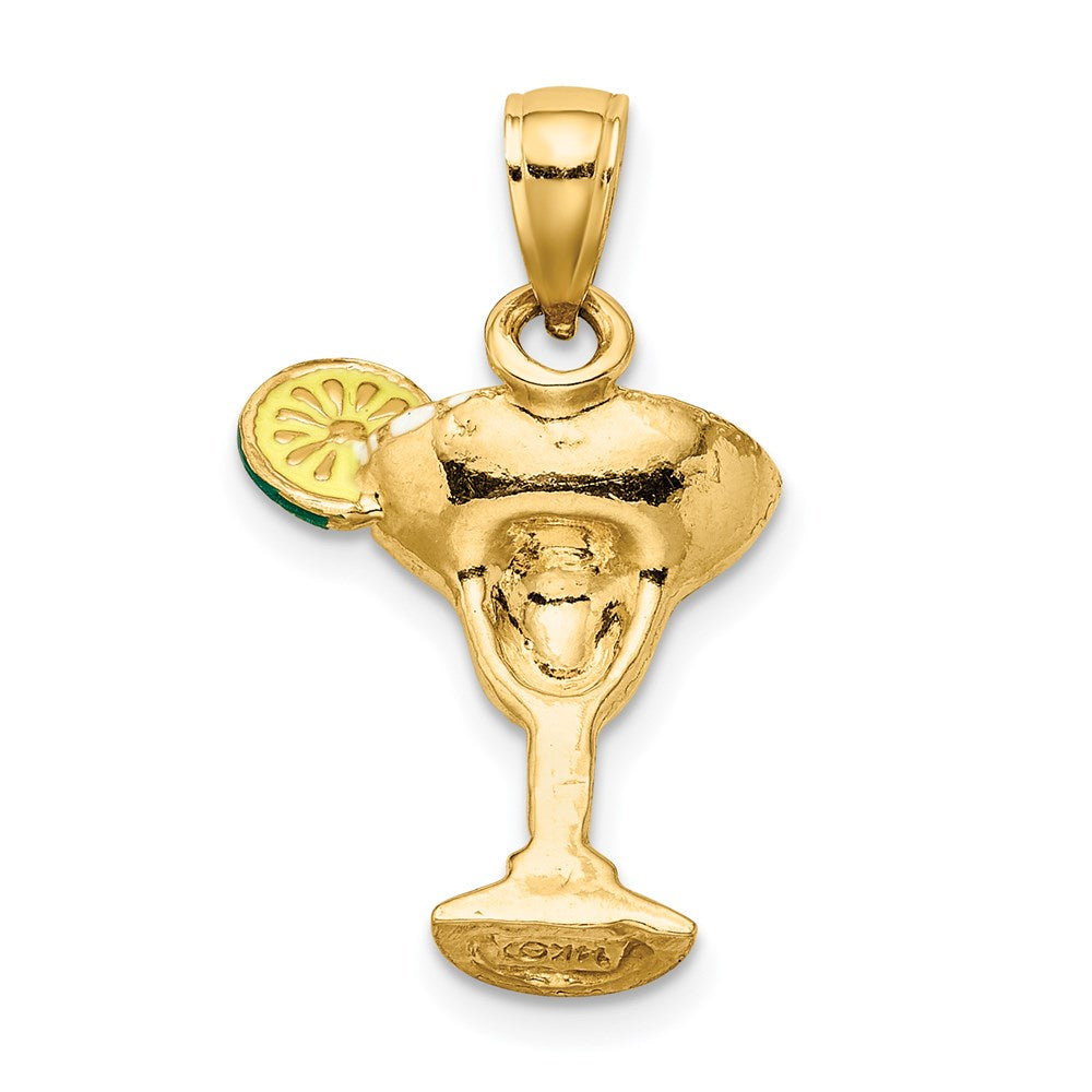 14k Yellow Gold 14.9 mm 2-D Green Enameled Salted Margarita Drink w/Lime Charm (2.33 grams)