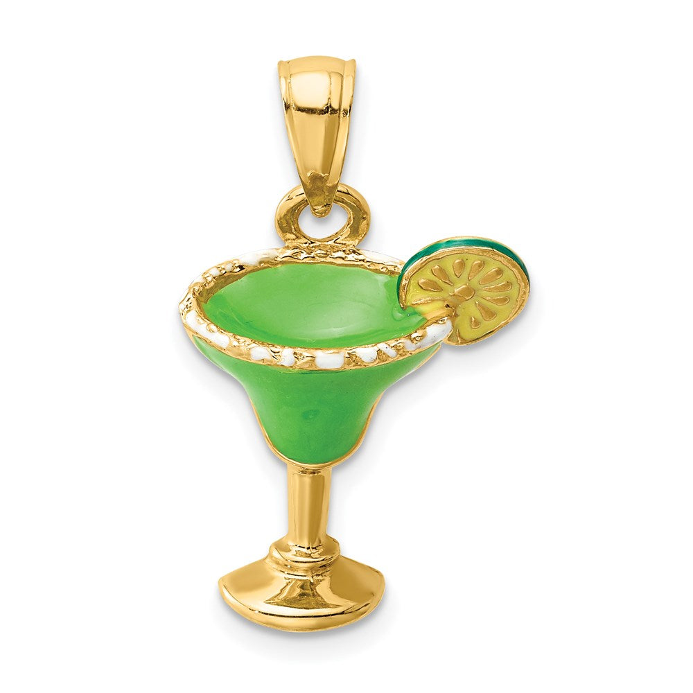 14k Yellow Gold 14.9 mm 2-D Green Enameled Salted Margarita Drink w/Lime Charm (2.33 grams)