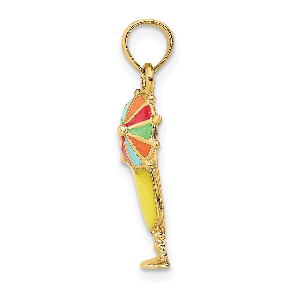 14k Yellow Gold 9.9 mm Yellow Enamel Drink w/Multi-Colored Umbrella Charm (1.41 grams)