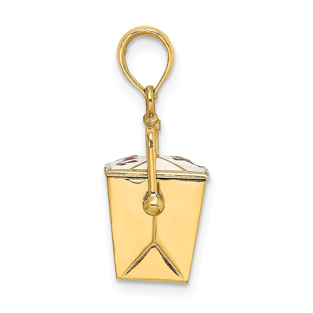 14k Yellow Gold 12.5 mm 3-D Enameled Moveable Chinese Take-Out Box Charm (4.07 grams)