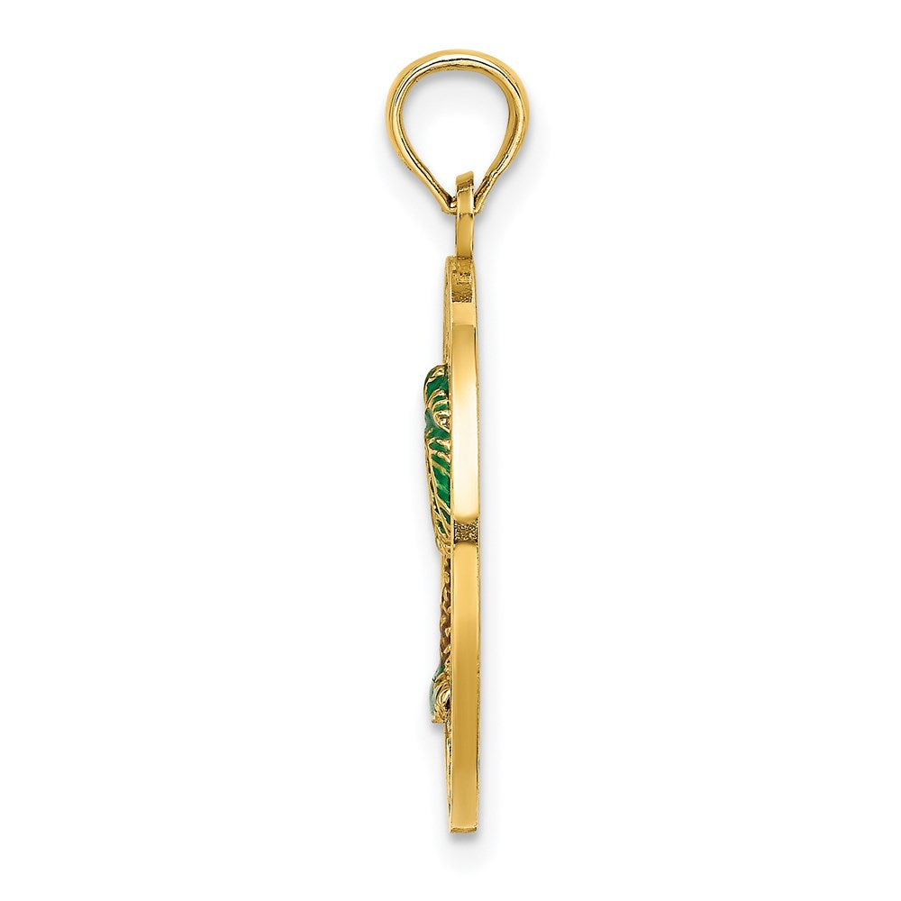 14k Yellow Gold 18.8 mm BLUFFTON SC Circle Enameled Palm Tree Charm (2.02 grams)