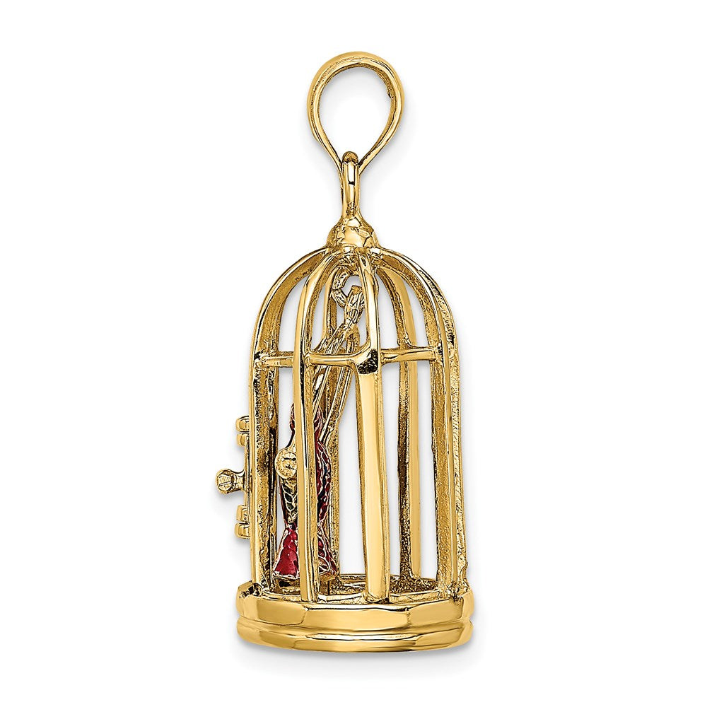 14k Yellow Gold 12.05 mm w/ Enamel 3-D Bird Cage w/ 2 Birds and Doors Open Charm (4.54 grams)