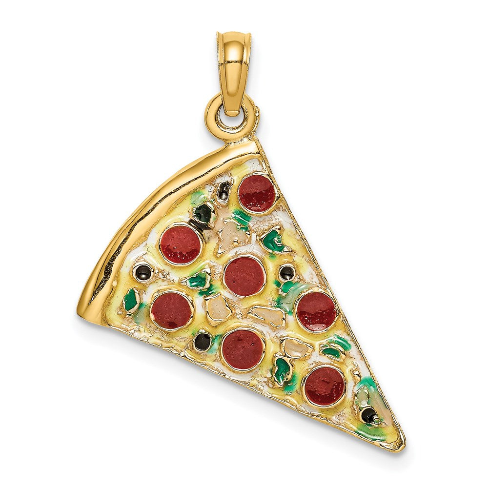 14k Yellow Gold 16.35 mm w/Enamel Large Pepperoni Pizza Slice (2.82 grams)