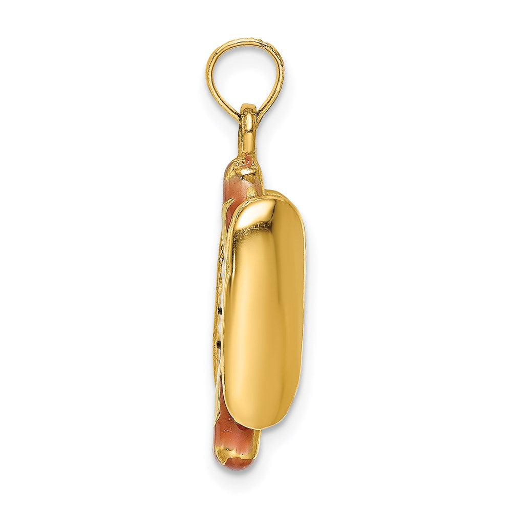 14k Yellow Gold 7.5 mm 3-D Enamel Hot Dog w/ Bun Charm (3.91 grams)