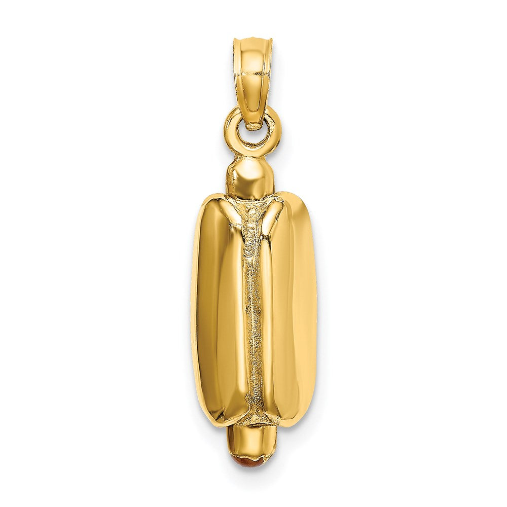 14k Yellow Gold 7.5 mm 3-D Enamel Hot Dog w/ Bun Charm (3.91 grams)