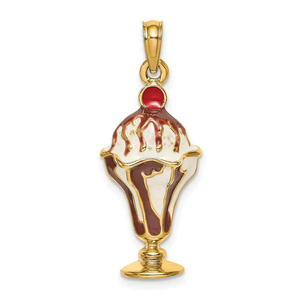 14k Yellow Gold 11.45 mm Chocolate Ice Cream Sundae W/Cherry Top Charm (3.67 grams)