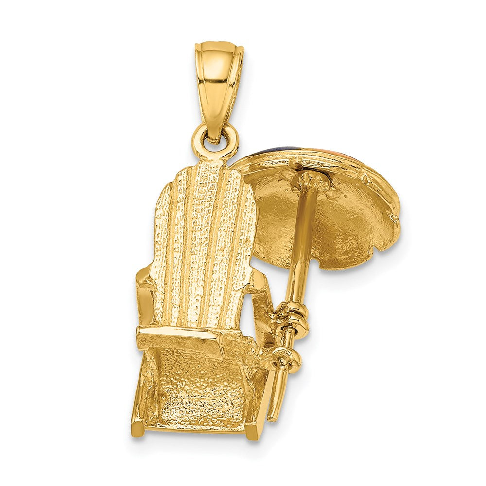 14k Yellow Gold 16.15 mm 3-D w/ Enamel Umbrella Beach Chair Charm (4.28 grams)